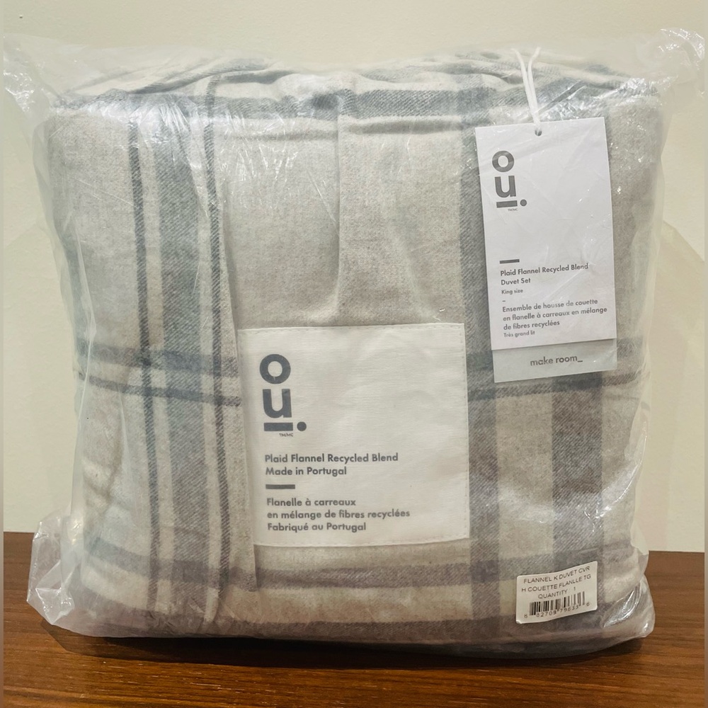 Plaid Flannel Recycled Blend Duvet Cover set - Gray